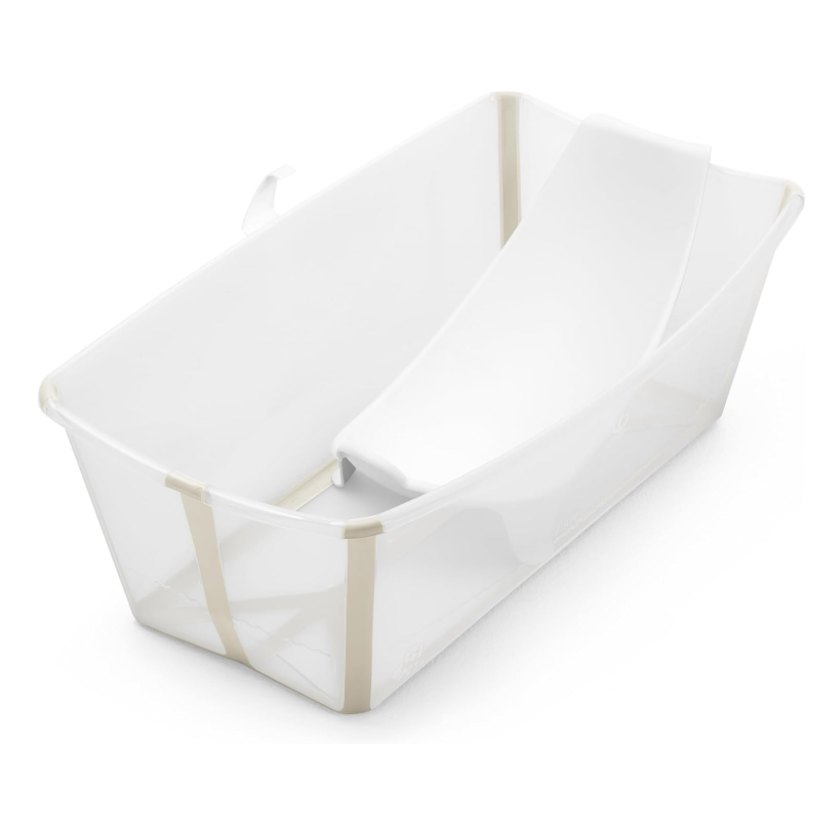 Stokke Flexi Bath foldable tub in Sandy Beige with newborn support