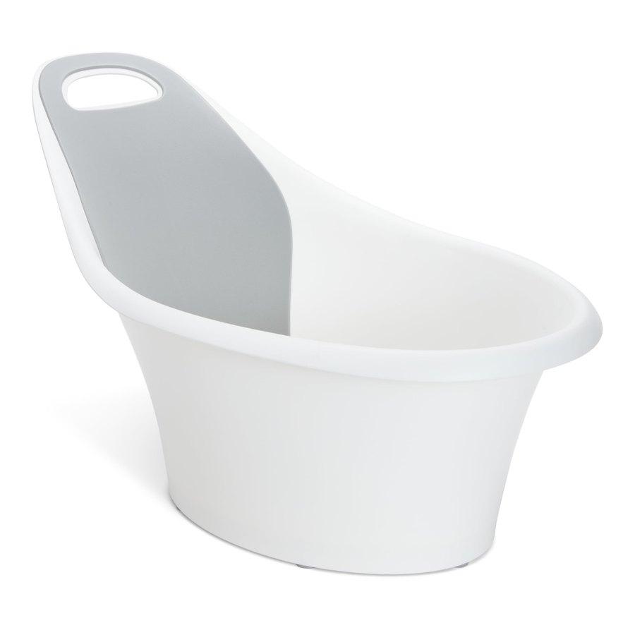 Munchkin Sit and Soak tall white tub with grey padded backrest