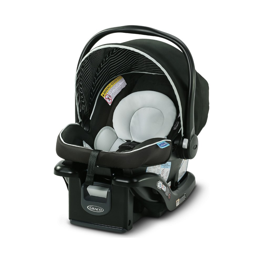 Graco SnugRide 35 Lite LX infant car seat on its adjustable base