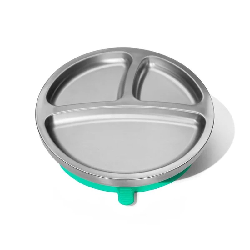 Avanchy stainless steel divided suction plate with teal silicone base
