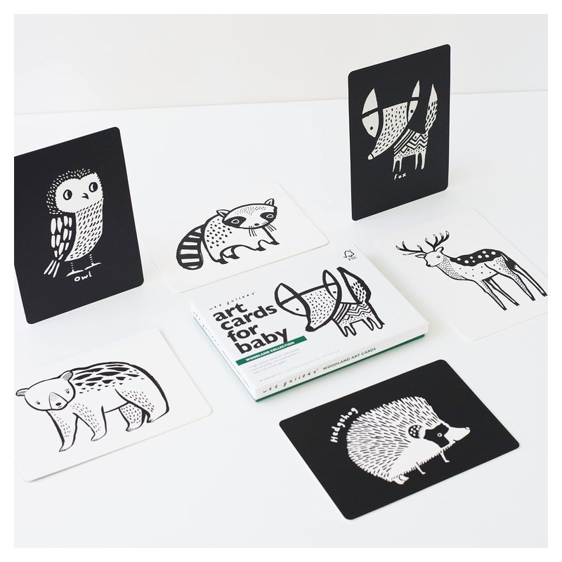 Wee Gallery black and white art cards with owl, fox, bear and hedgehog illustrations