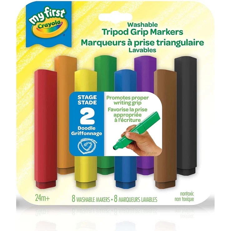 Crayola My First Tripod Grip washable markers package with eight colors