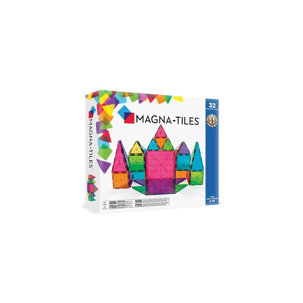MAGNA-TILES Classic 32-piece magnetic building set box and tiles