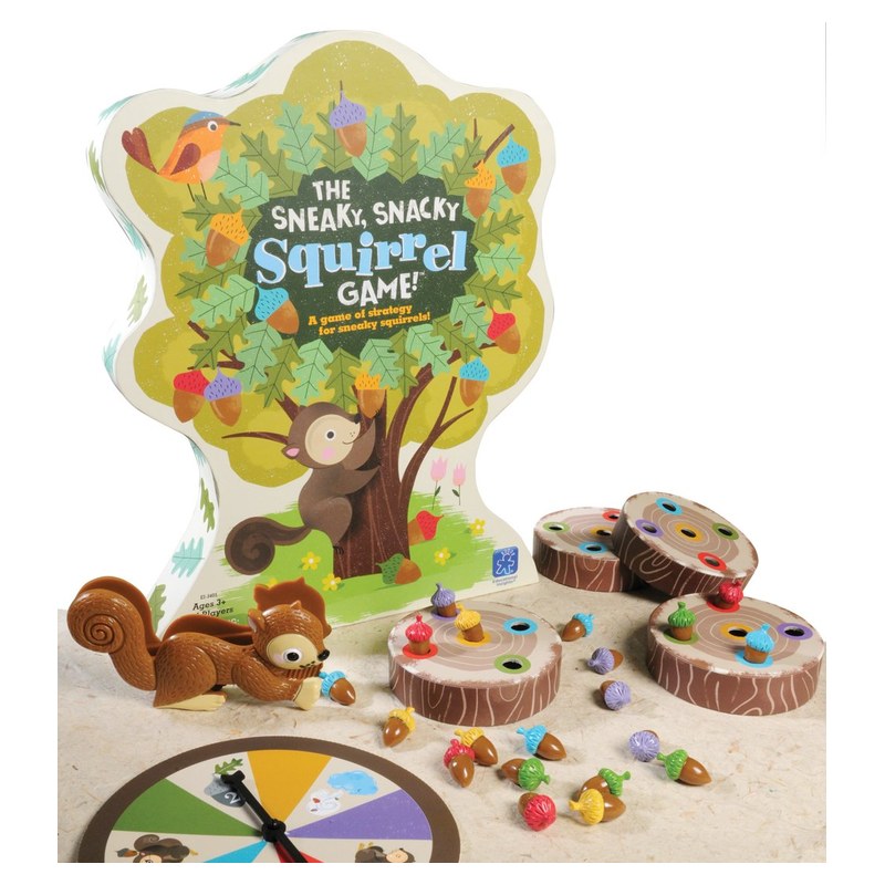 The Sneaky Snacky Squirrel Game board, spinner, and acorns